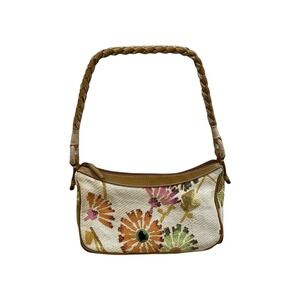Nine West Whimsical Floral Embroidered Shoulder Bag Tan Braided Strap